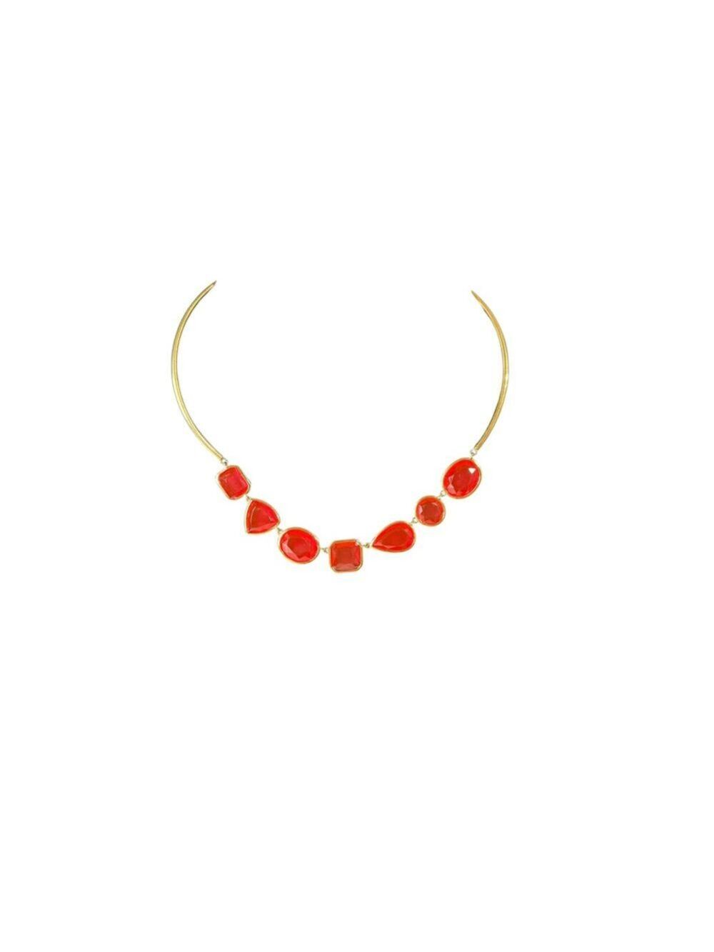 Women's Kate Spade Gold Tone Pink/Red Stone Collar Necklace One Size